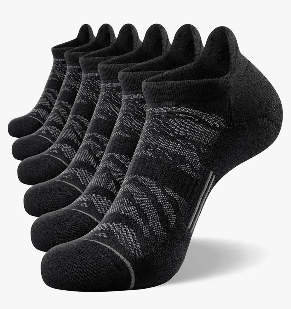 Fitrell No Show Athletic Socks 6 Pack Black Cushioned Low Cut Running Socks NIB